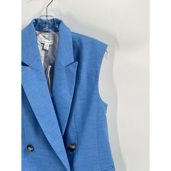 TopShop Long Line Double Breasted Blue Vest Sz S 4 NWT Minimalist Capsule Office - Picture 2 of 7
